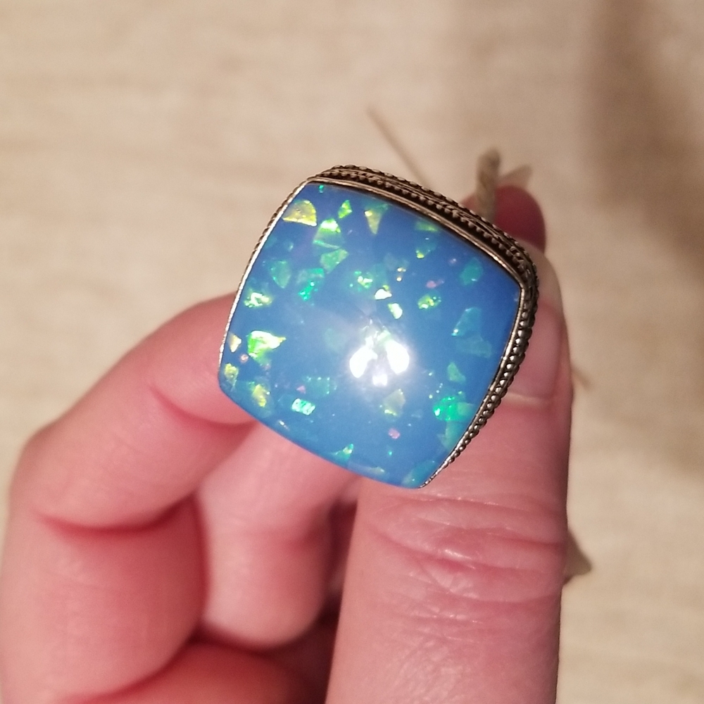 Vintage Australian Opal Ring, Silver